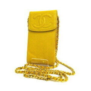Chanel Shoulder Bag Chain Pochette Coco Mark Caviar Skin Yellow